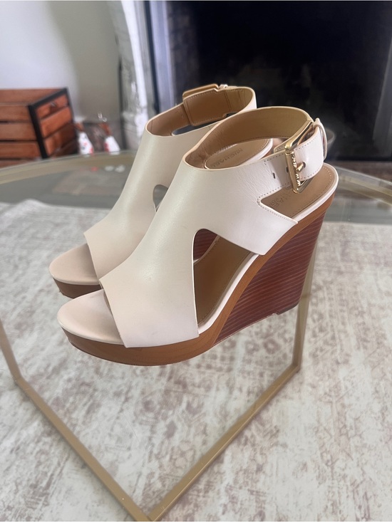 Michael Kors Shoes - Michael Kors Cream Leather Platform Wedges with Gold Buckle